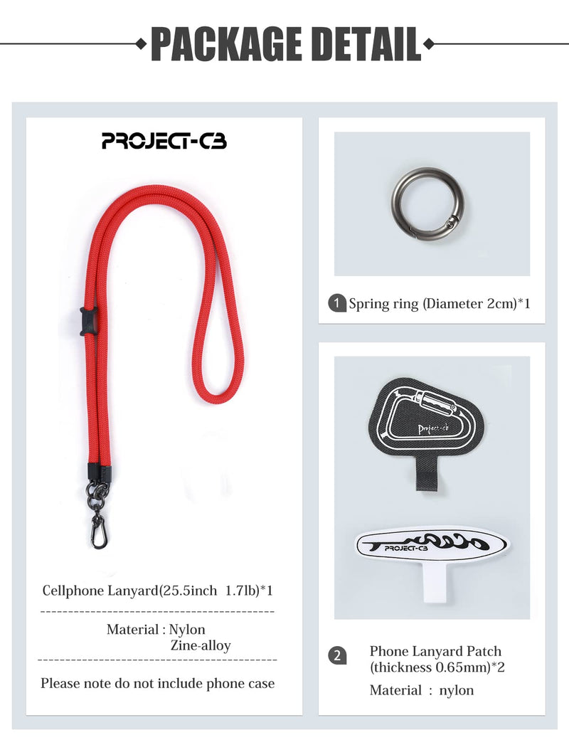 project-cb Cell Phone Lanyard ×1,Phone Lanyard Patch ×2,Phone Strap,Universal Lanyard for Phone,Crossbody Phone Strap,Neck Phone Lanyard (White-Black) White-black