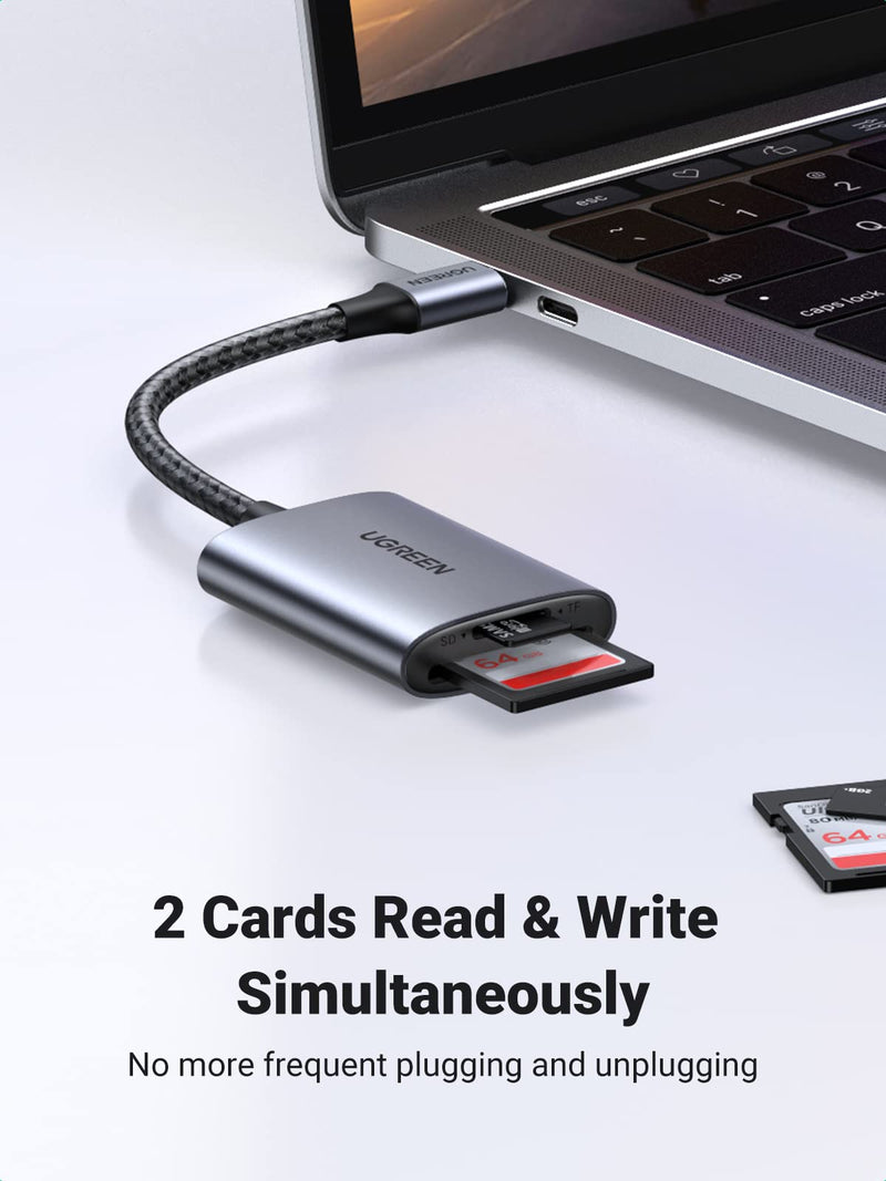 UGREEN USB C SD Card Reader, 2-in-1 Micro SD Card Reader USB C, Memory Card Reader for TF SD Micro SD SDXC SDHC MMC RS-MMC Micro SDXC UHS-I Cards for MacBook Pro, iPad Pro, iPad air, Samsung Galaxy