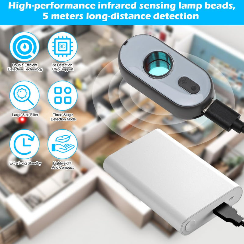 Hidden Camera Detector, 3-in-1 Bug Detector with Vibration Alarm and LED Torch, Anti-Spy Infrared Scanner, Hidden Cameras Detection, Hidden Camera Detector Anti-Spy for Hotel (Black) Black