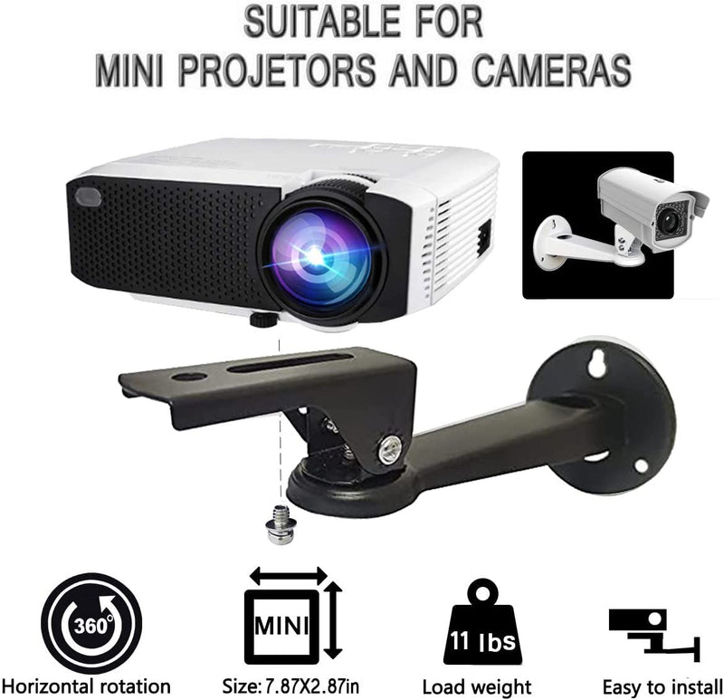Black Camera Wall Mount Bracket Mini Projector Wall Mount Adjustable Camera Hanger Holder Length 7.87" 1/4” Thread Load 7.8 lbs 360° Rotation for Projectors CCTV DVR Cameras Camcorder black