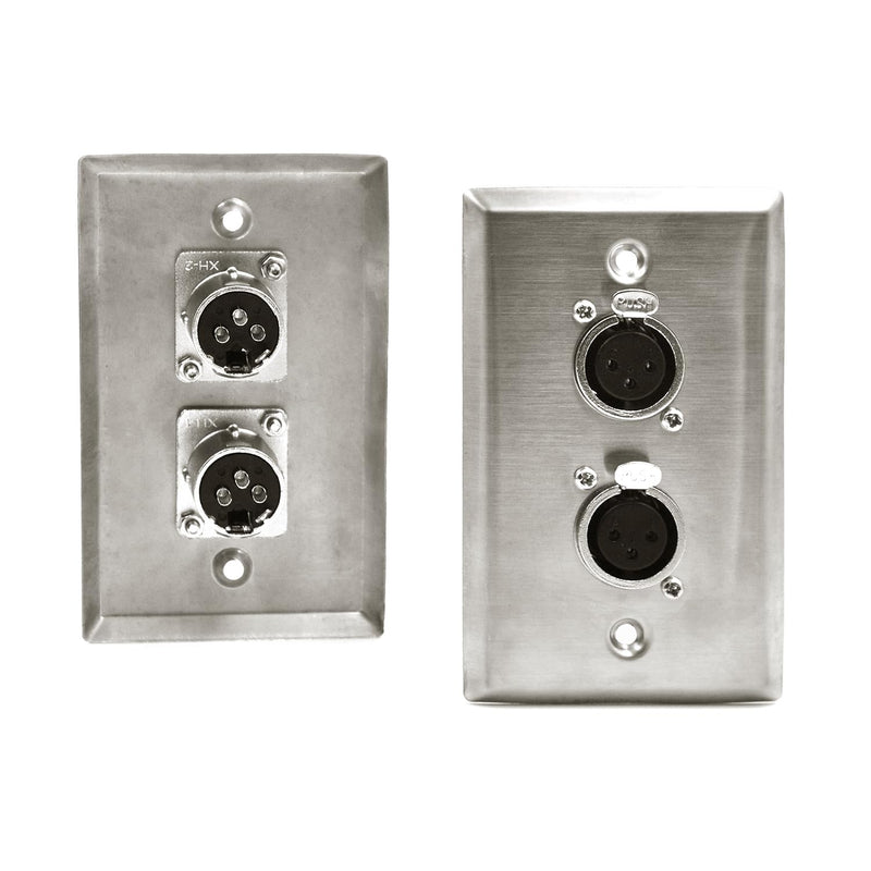 Dual XLR Plugs and Plates Audio Speakers Dual XLR Female Connectors Stainless Steel Wall Plate (2pack) Silver Dual XLR Female Plate(V)