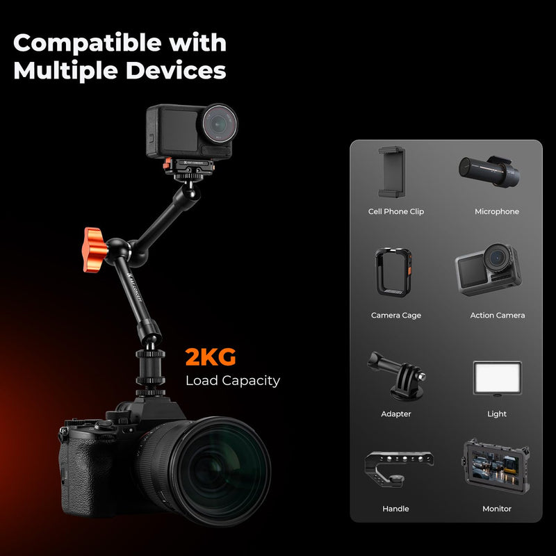 [AUSTRALIA] - K&F CONCEPT 9.8" Magic Arm Clamp with Cold Shoes 360° Ball Heads Camera Arm Mount for Monitor/Flash/Microphone/DSLR Camera 9.8" with cold shoes 