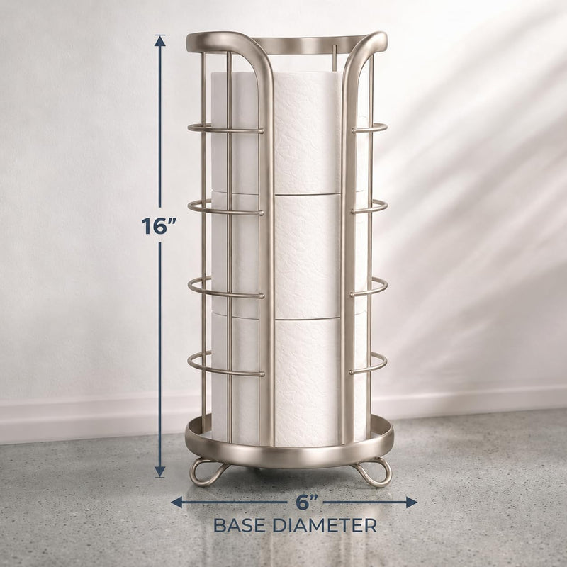 Metal Free Standing Toilet Paper Organizer Stand, 3 Rolls of Jumbo Toilet Tissue Storage, Bathroom Decor Accessory for Under Sink, Vanity, and Inside Cabinet Shelf, Omni Collection, Satin