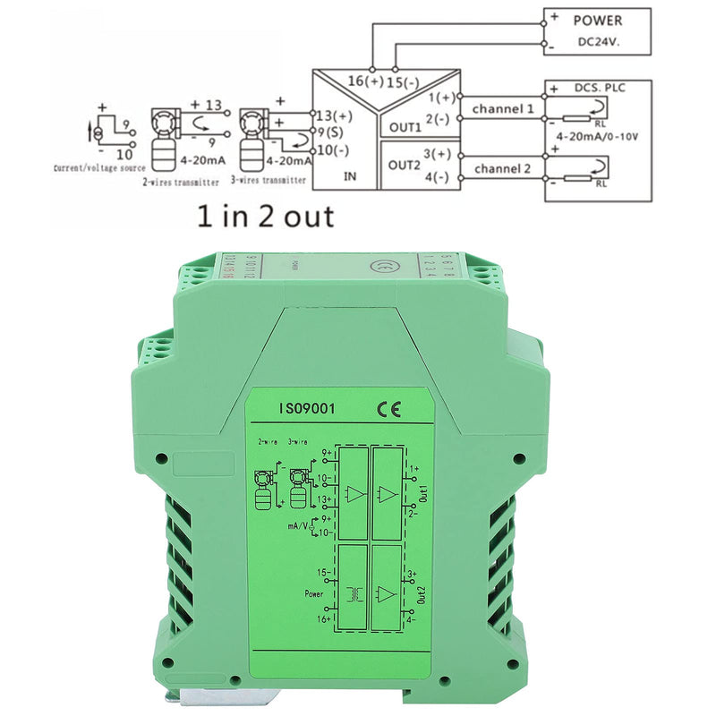 Isolator, 0-10V To 0-10V Current Conditioner, Analog Isolator Transmitter Splitter, DIN Rail Mount, PLC Detect Conditioner for 2 or 3 Wire Transmitters