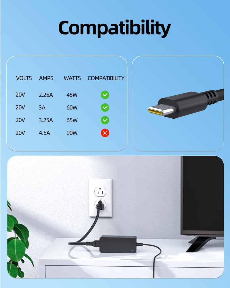Charger for Lenovo Laptop, Thinkpad, Yoga, USB C, 65W 45W (UL Safety Certified)