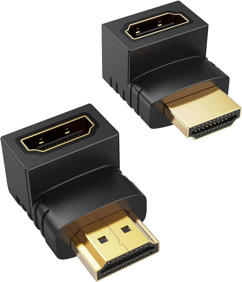 HDMI Adapter Male to Female, CableCreation 2 Pack 90 and 270 Degree Upward Angle Converter, HDMI L Shape Flat Extender for Wall TV, Roku, PS5, Fire Stick, Chromecast, Switch, Laptop,Xbox, PC Right Angle-2Pack