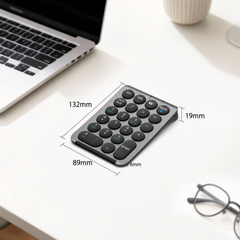iClever Bluetooth Number Pad, Portable 22-Key Wireless Numeric Keypad, Gray | 3-Device Switching, Round Keys, USB-C Rechargeable, Custom Shortcut Stickers, Mini Numpad for MacBook, Laptop, PC & Surface Grey / Black