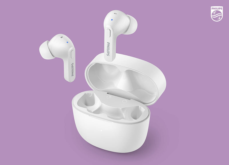 Philips T2206 True Wireless Headphones with IPX4 Water Resistance and Super-Small Charging case Arctic White One size fits all In-Ear with Tip