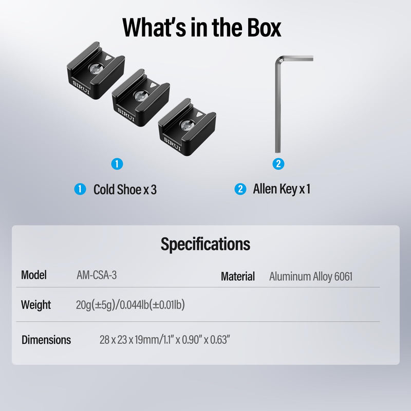 [AUSTRALIA] - SIRUI 3 Pack Camera Cold Shoe Mount Adapter with 1/4"-20 Thread for Camera Cage, Flash, LED Light, Monitor and Microphone, AM-CSA-3 Cold Shoe Set 
