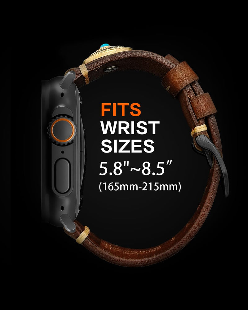 Leather Bands Compatible with Apple Watch Ultra 3/2/1 Band 49mm 46mm 45mm 44mm 42mm, Genuine Leather Metal Connector Strap for iWatch Ultra Series 11/10/9/8/7/SE/6/5/4/3/2/1 brown