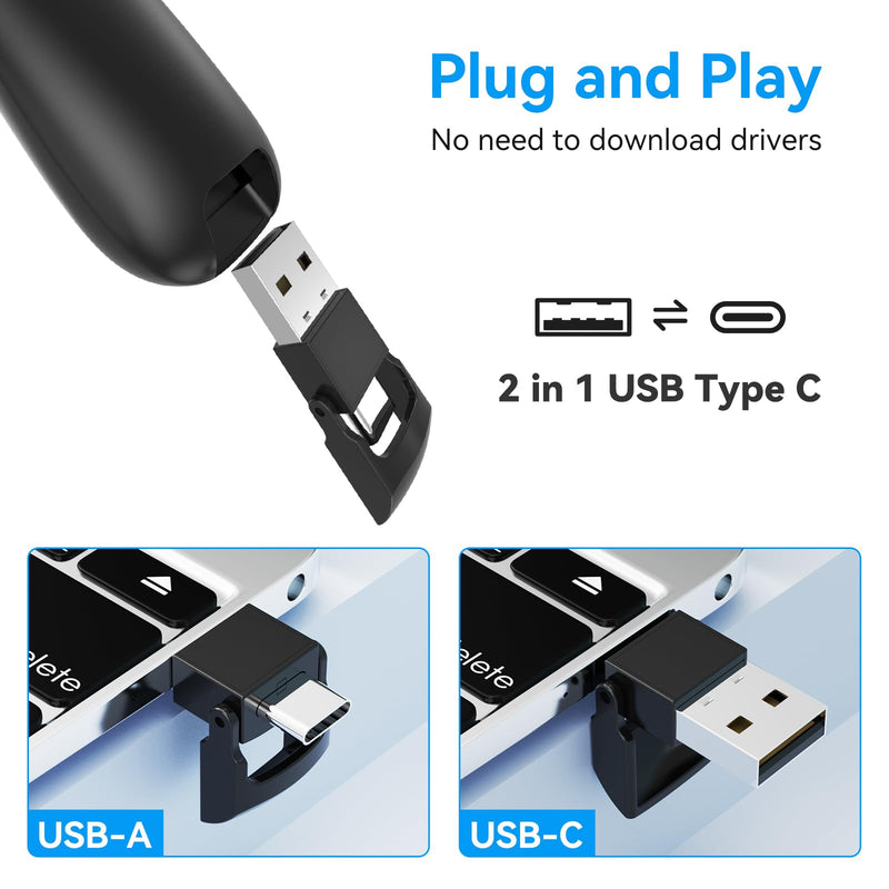 Wireless Presentation Clicker PowerPoint Presenter Remote : USB Type C Clicker with Red Laser Pointer Long Range PPT Control -Power Point Google Slide Advancer for Mac Laptop PC Computer Keynote Red Light