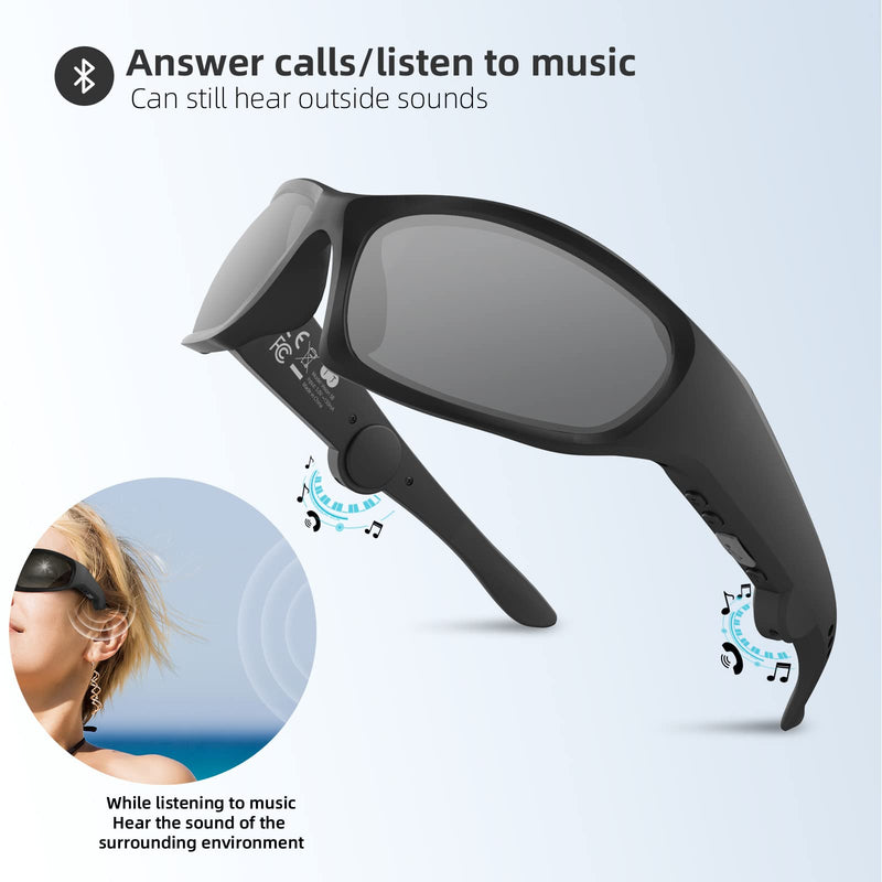 5CB Bluetooth Sunglasses Audio Smart Glasses for Men Women with Speaker Mic, Grey Lens
