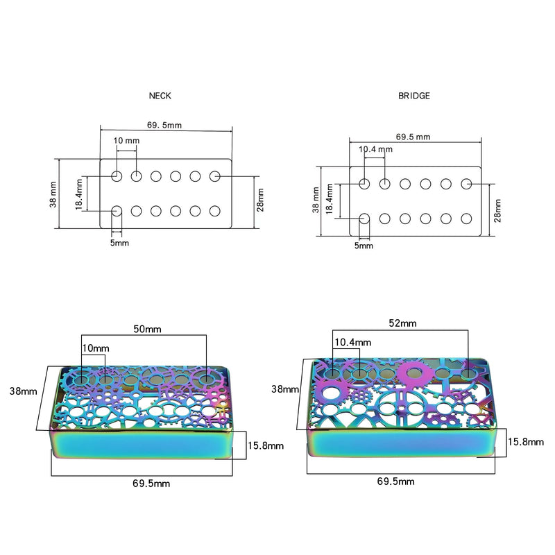 2 PCS Brass Humbucker Guitar Pickup Covers 50mm/52mm Pole Spacing engraved Guitar Pickup Covers Pickup Covers electric guitar pickup covers for Les Paul Electric Guitar (Colorful) Style A heptachrome