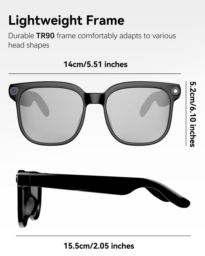 AI Smart Glasses with 8MP Camera, 4K Video and 139-Language Translation | Photochromic Lens, Audio Recording, Object Recognition, ChatGPT Assistant,Hi-Fi Audio,IPX5 waterproof,Gift Selection Deep Black