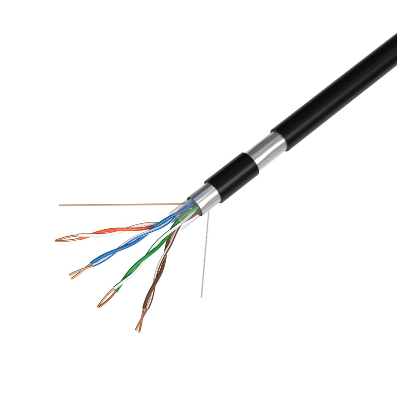 Cables Direct Online 500FT Direct Burial CAT5e FTP Outdoor 24 AWG UV Resistant Cable Unshielded Copper Clad Aluminum Wire Solid (500FT, FTP)
