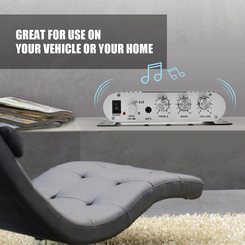 Stereo Audio Amplifier Receiver, 15Wx2 Output Stereo Bass Home Amplifiers, with 3.5mm and Port, Digital Amp for Car, MP3, MP4, CD Players (Black) Black