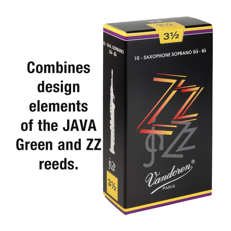 Vandoren SR4035 Soprano Sax ZZ Reeds Strength 3.5; Box of 10,black