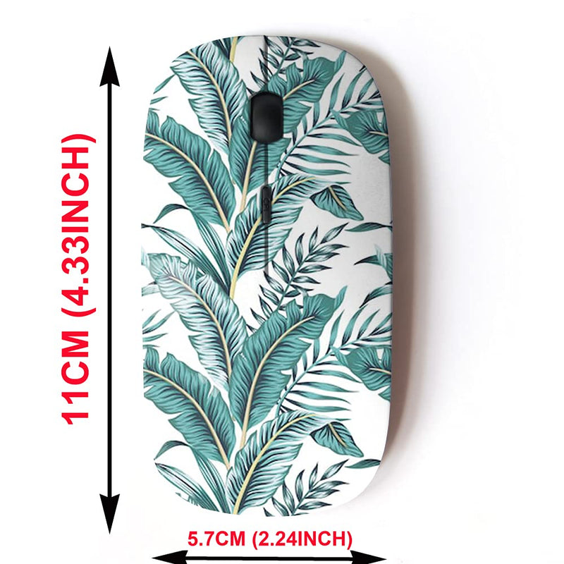 2.4G Wireless Mouse with Cute Pattern Design for All Laptops and Desktops with Nano Receiver - Tropical Banana Green Leaves