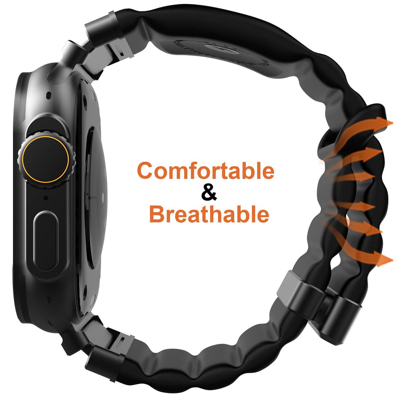 Energy Link Compatible with Apple Watch Band 42mm 44mm 45mm 49mm for Women Man, Band Charging, Silicone material, Outdoor Waterproof Black+Black metallic 44mm-49mm L(150mm-210mm)
