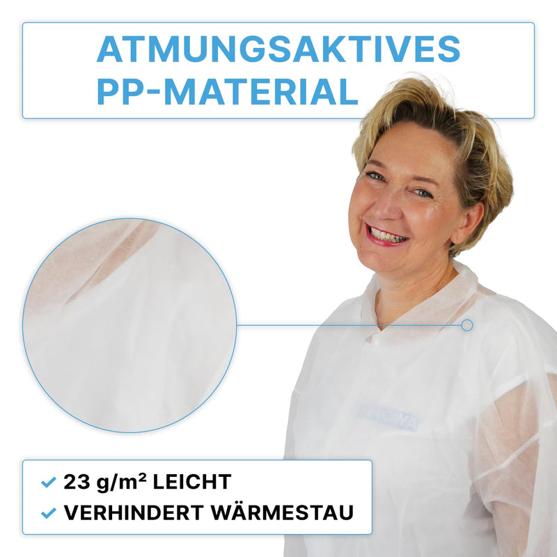 5 x Arnomed PP Disposable Protective Gown, Size XXL, White Disposable Protective Coat, Fleece Coat, Protective Gown with Press Studs, Disposable Coat, Plastic Painter's Suit, Surgical Gown Food Safe 5