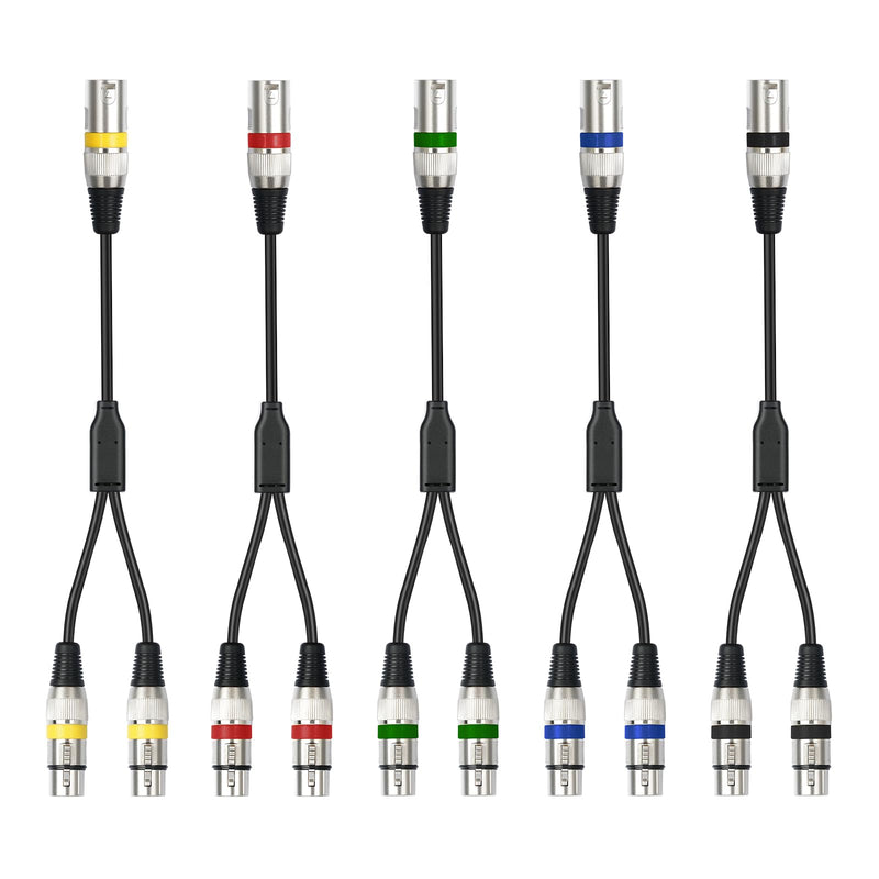 1.5Feet 3Pin XLR Male to 2 XLR Female Y Splitter 1 Male to 2 Female Audio Cable for Micphone Mixer Amplifier,5 Color(red,Green,Blue,Yellow,Black)-5 Pack 1 XLR M To 2 XLR F 1.5FT 5Pack