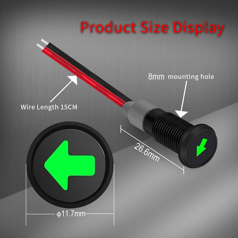 [AUSTRALIA] - RUNCCI-YUN 12 V/24 V Round Metal Waterproof Signal Light LED Indicator Light, 8 mm Plate Mounting, DC LED Indicator Light, Dash Warning Light, Indicator Light with 26 AWG 150 mm, Green (Single Arrow) 