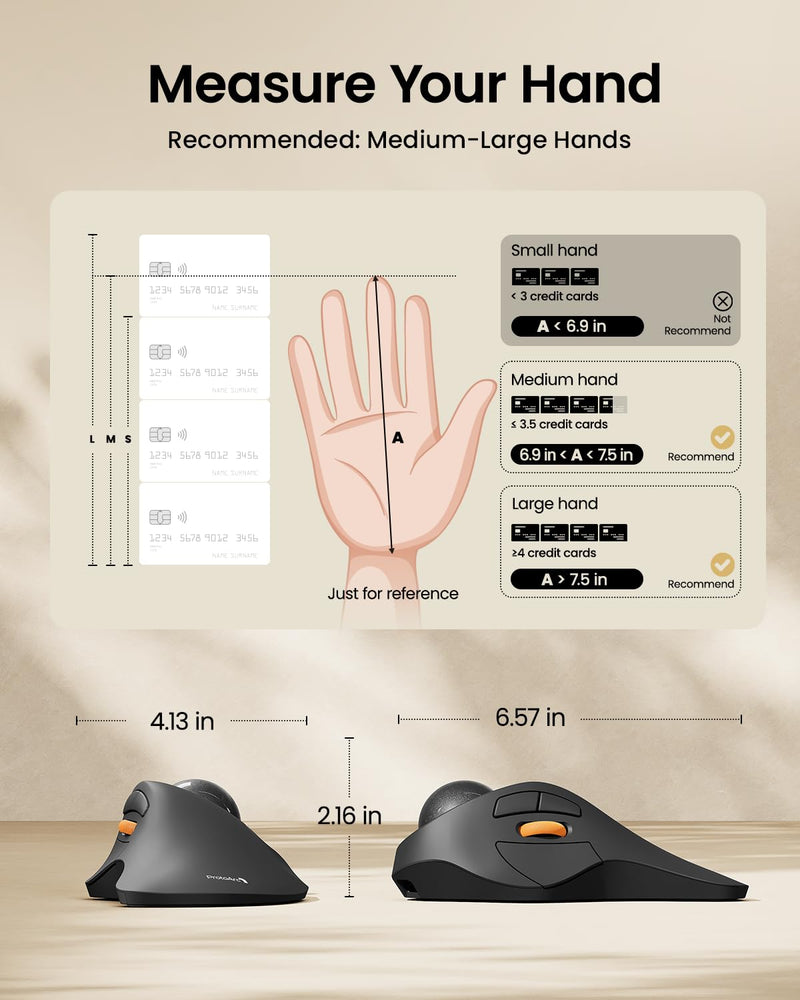 ProtoArc EM03 NL Wireless Bluetooth Trackball Mouse, Finger Control, Gray | Index-finger-controlled Design Reduces Wrist Fatigue, Connect 3 Devices Via Bluetooth/2.4G USB-A, 500mAh Rechargeable Battery