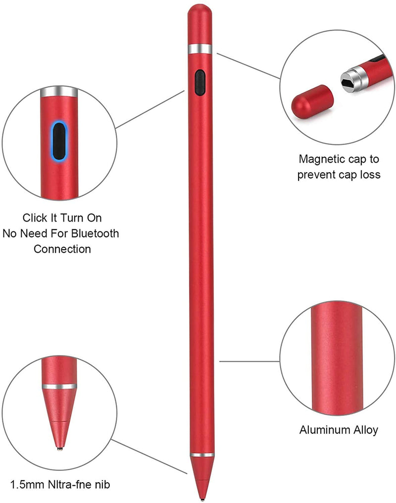 Stylus Pen Pencil 1st Generation Gen Replacement Compatible for Apple iPad Pro 1st & 2nd iPad 6th & 7th iPad Mini 5th iPad Air 3rd Gen Generation and iOS Android Capacitive Tablet Touch Screen (Red) Red