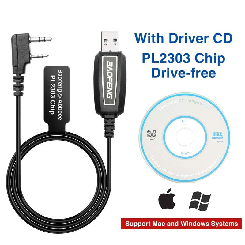 Baofeng USB Programming Cable PL2303 Support Chirp for GMRS Radio Two Way ham Portable radios: UV-5R,BF-F8HP, BF-888S,UV82HP,GT-3,UV-9S,BF-R3 (Black)