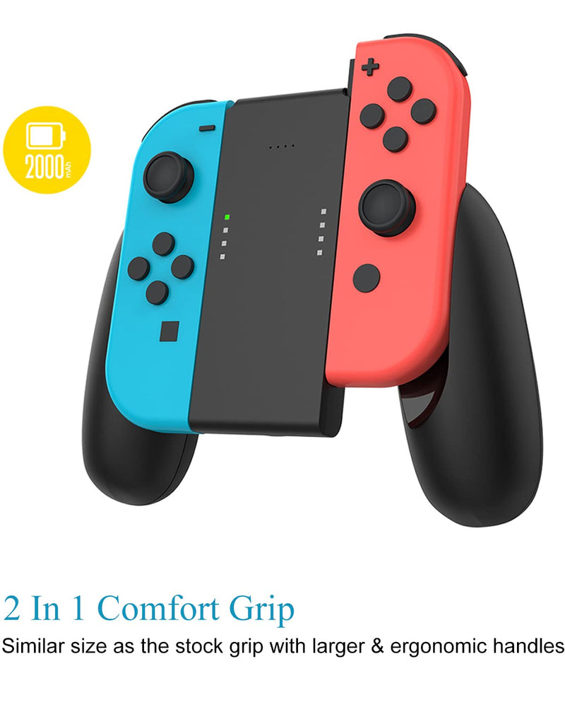 [AUSTRALIA] - KINVOCA Charging Grip with 2000mAh Battery, 2-in-1 Comfort Grip for Nintendo Switch Controller, Controller Charger with 32in USB-C Cable, Power & Charge Indicators, Overcharge Protection Grip for Original Controller ONLY(2000mAh Battery) 
