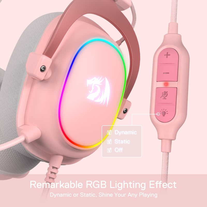 Redragon H510 Zeus-X RGB Pink Wired Gaming Headset - 7.1 Surround Sound - 53MM Audio Drivers in Memory Foam Ear Pads w/Durable Fabric Cover- Multi Platforms Headphone - USB Powered for PC/PS4/NS Pink-RGB
