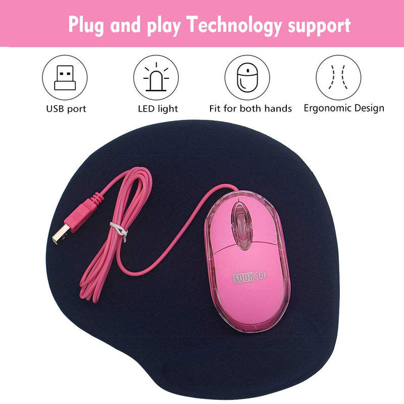Pink Mini Mouse Computer Mouse Ergonomic Mouse with 1.5M Cable USB Mouse for Laptop PC Desktop mice Compatible with Windows Linux Mac fit for Office Business Home Kids and Lady by SOONGO Pink