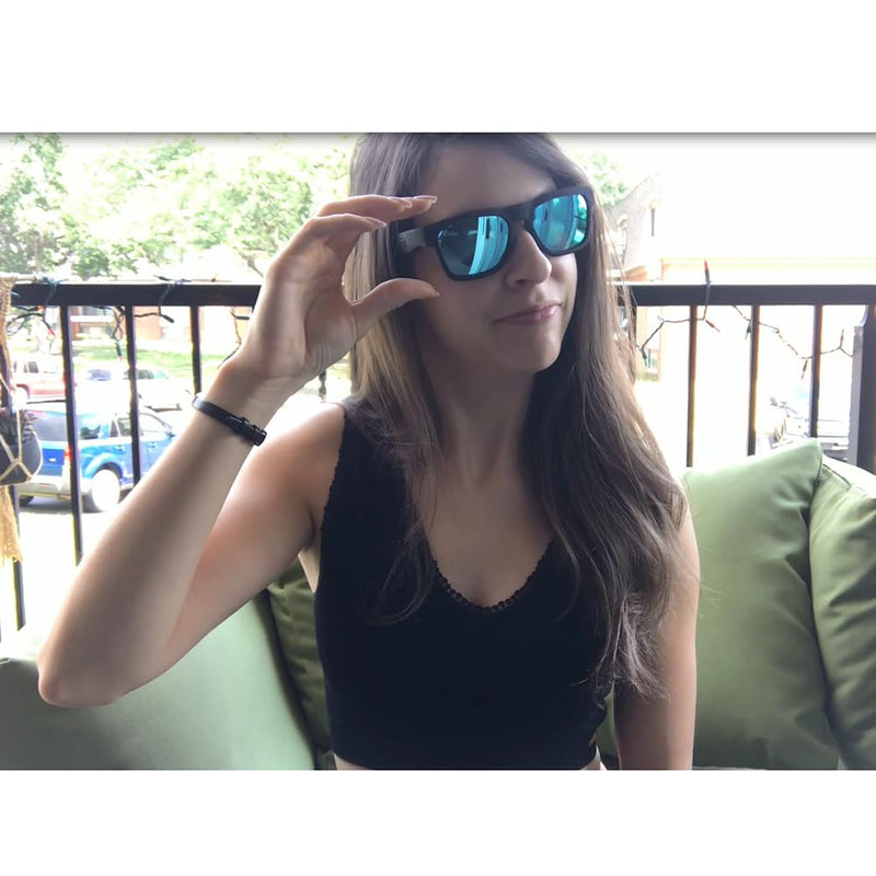 OhO Bluetooth Audio Sunglasses, Lightweight Sport Glasses, 10H Playtime, UV400 ANSI Z87.1, Water Resistant with Voice Control Black丨Ice Blue Lens