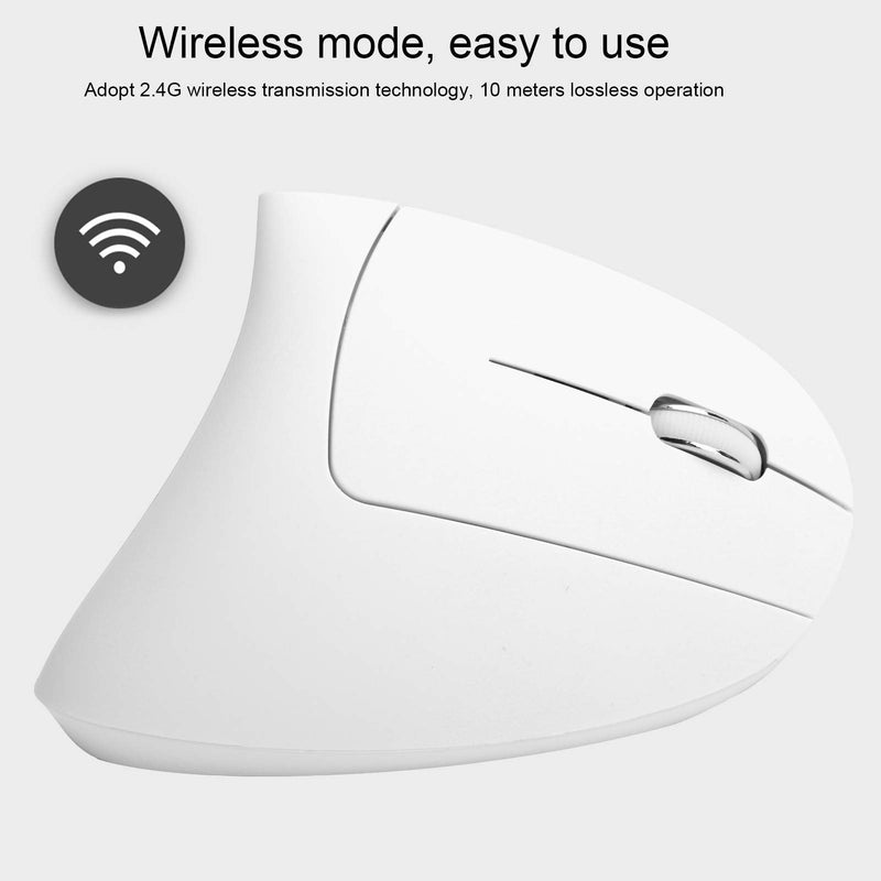 Ergonomic Vertical Mouse, 2.4G Wireless Optical Game Mouse, RGB Backlight, Adjustable 4-Level 2400DPI, 6 Button for PC/ Laptop Desktop(White)