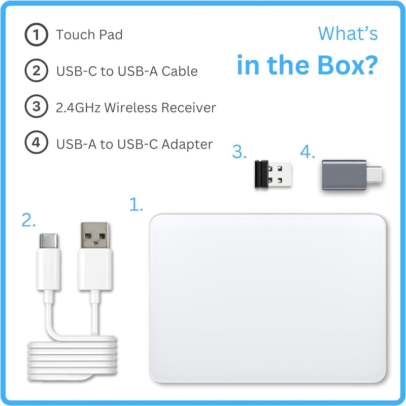 Bluetooth Touchpad Multi-Function Gestures Wireless Trackpad Rechargeable for Windows OSX/Laptop/PC (Silver) silver