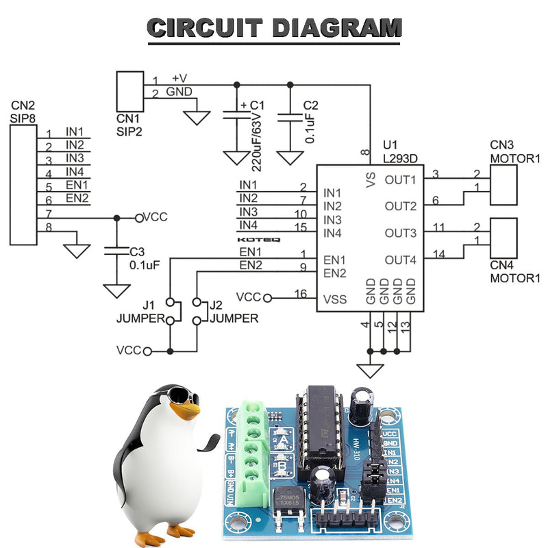 Motor Driver L293D 4 Channel Mini Motor Drive Expansion Board Motor Forward and Reverse Control PWM Speed Regulation DC 4.5V-36Vwith DC Female Cable Dupont Cable, 2 pcs