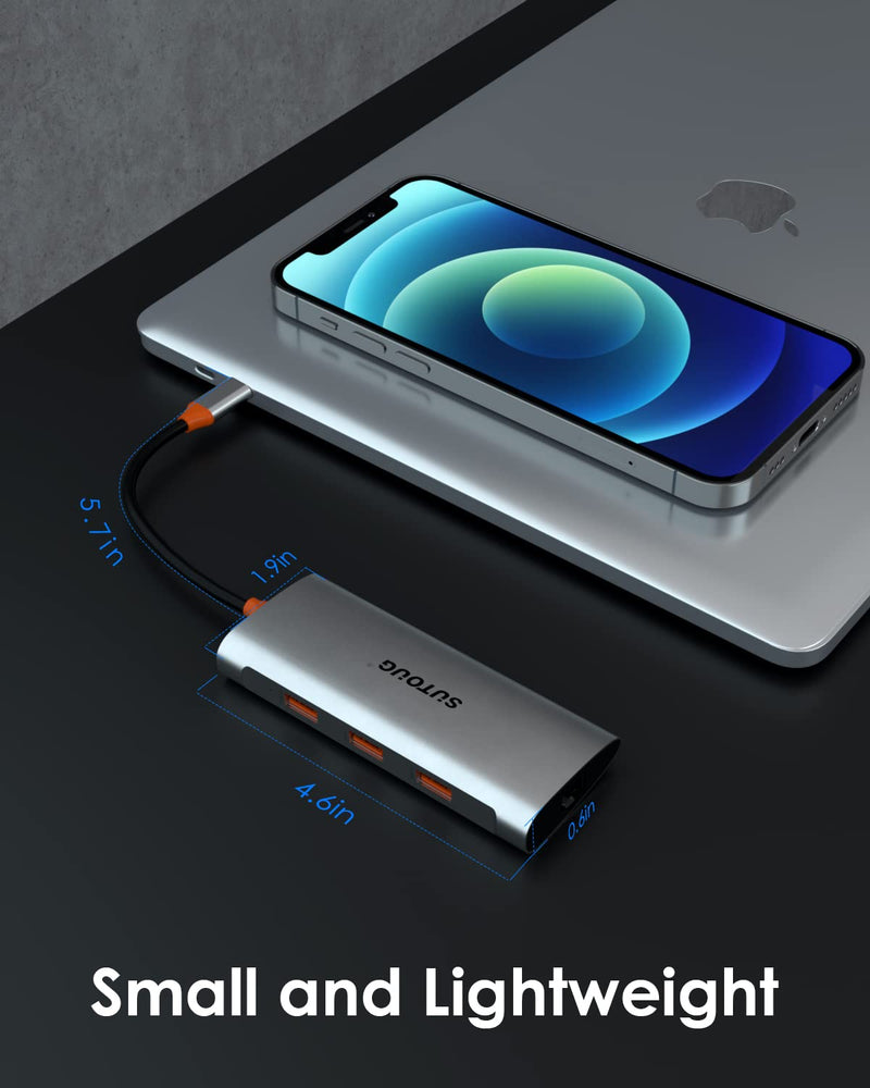 4 in 1 USB C Hub, USB C Adapter, USB Type C to USB 3.1 Adapter with SuperSpeed 10Gbps for MacBook Pro/Air Grey 3 USB 3.1 and RJ 45