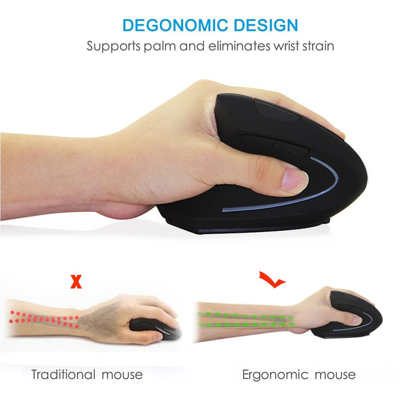 Left-Handed Mouse,2.4G Wireless Vertical Ergonomic Optical Mouse Portable Office Gaming Cordless Mice with USB Receiver for PC Laptop Computer Desktop,800/1200/1600DPI 6 Buttons,Breathing LED Light Black 1