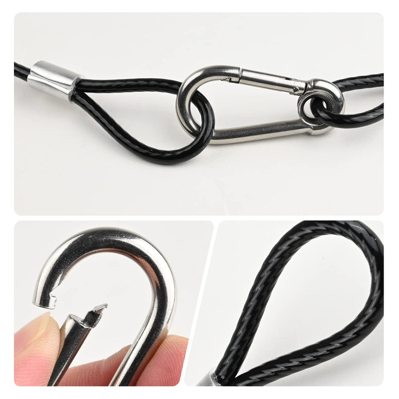 39.4" Safety Cable Black Coated Stainless Steel Security Cable with Carabiner Lock, 110lb Safety Rope for DJ Stage Light LED Par Light Moving Head Light Bicycle Luggage(4 PCS)