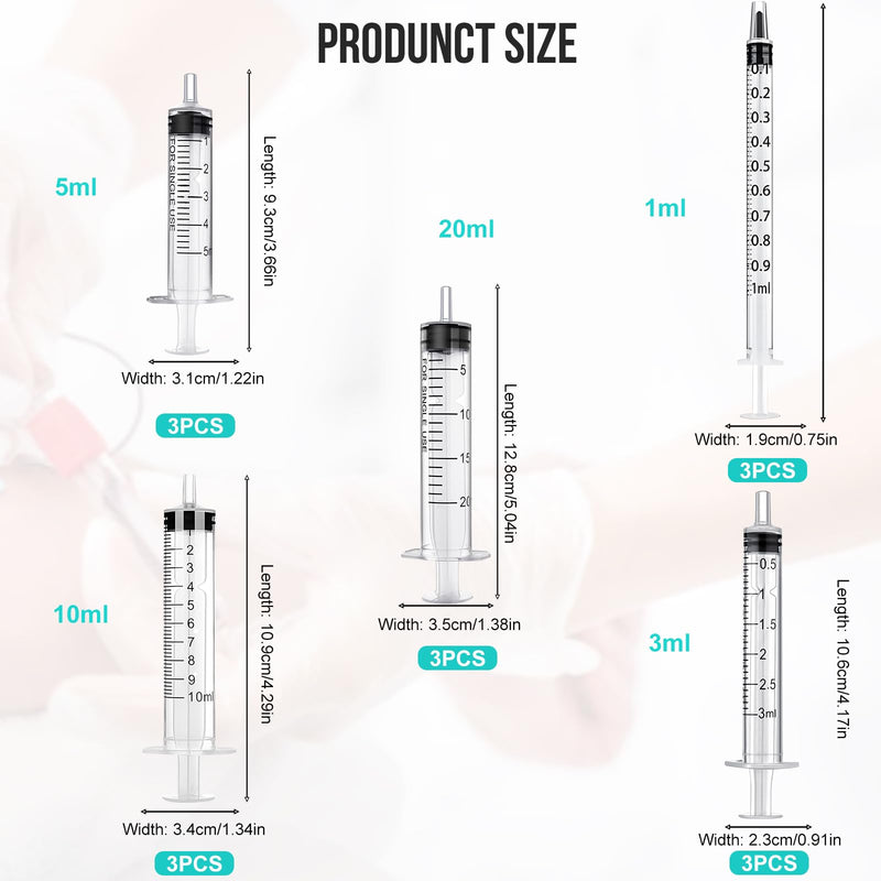 [AUSTRALIA] - Pack of 15 Syringes, 1 ml, 3 ml, 5 ml, 10 ml, 20 ml, Reusable Syringe, Dosing Syringe, Wind-Up Syringe Without Needle, Tools for Versatile Applications, Laboratories, Animal Feeding, Plant Watering 