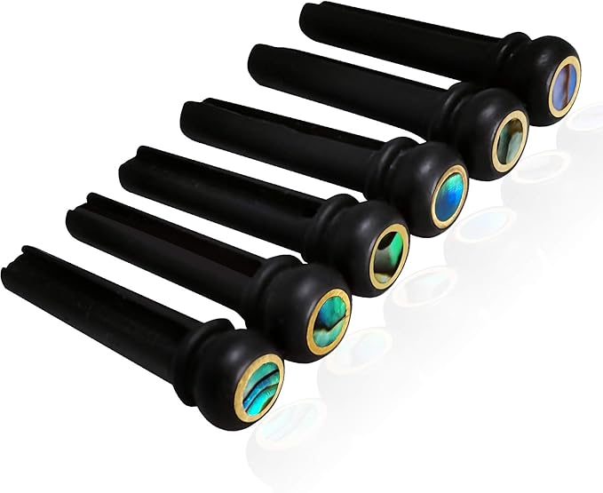 Acoustic Guitar Bridge 6PCS Ebony Guitar Bridge Pins Inlaid Abalone Dot Brass Rings Replacement
