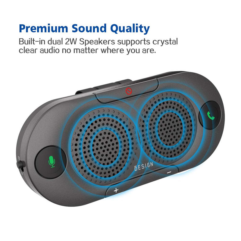 Besign BK06 Bluetooth 5.0 in Car Speakerphone with Visor Clip, Wireless Car Kit for Handsfree Talking, Motion Auto On, Siri Google Assistant Support, Dual 2W Speakers Metal Gray
