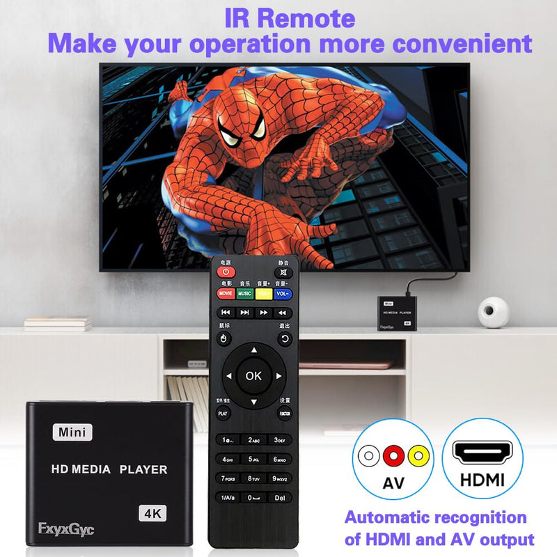 [AUSTRALIA] - HDMI Media Player, 4K Ultra HD Digital Media Player, Supports USB Drive, SD Card, 4K@30Hz Output,H.265/H.264/AVC Decoding MP4/MKV/MP3/TS/Rmvb/Mov/JPG for Advertising Playback Multimedia TV Playback. Deep black 