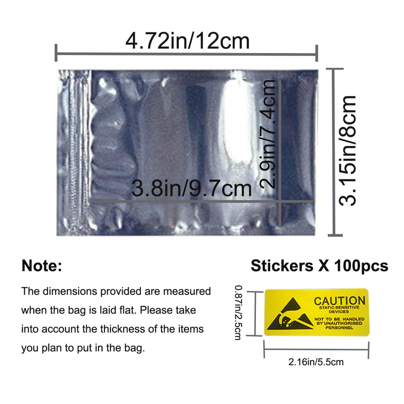 Antistatic Bags, 100pcs Resealable ESD Bags 3.2x4.7inches with Labels for GPU Hard Drive SSD HDD and Electronic Device (Ziplock-3.2X4.7-100pc) Ziplock-3.2X4.7-100pc