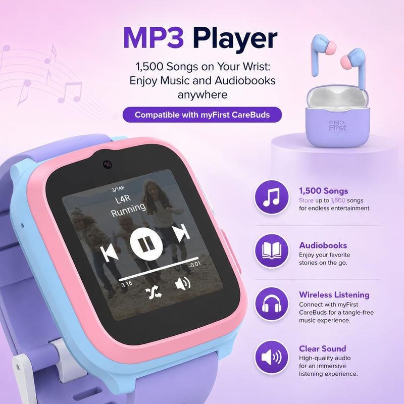 myFirst Fone S3+ Kids Smart Watch 4G GPS Smartwatch for Kids, with eSIM | Video Voice Call, 2MP Camera, GPS Tracking, Text, Waterproof eSIM Dual Band, Gift for Boys Girls Age 8-12 (Cotton Candy) Cotton Candy