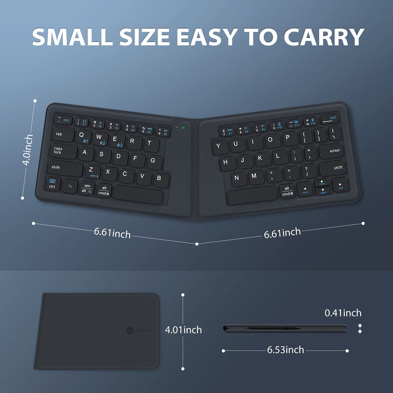 Portable Keyboard, iClever BK06 Foldable Bluetooth Keyboard, Multi-Device Wireless Folding Keyboard, Ultra Slim Ergonomic Design with Stand Holder for iPhone, iPad, Smartphone, Tablet, Laptop