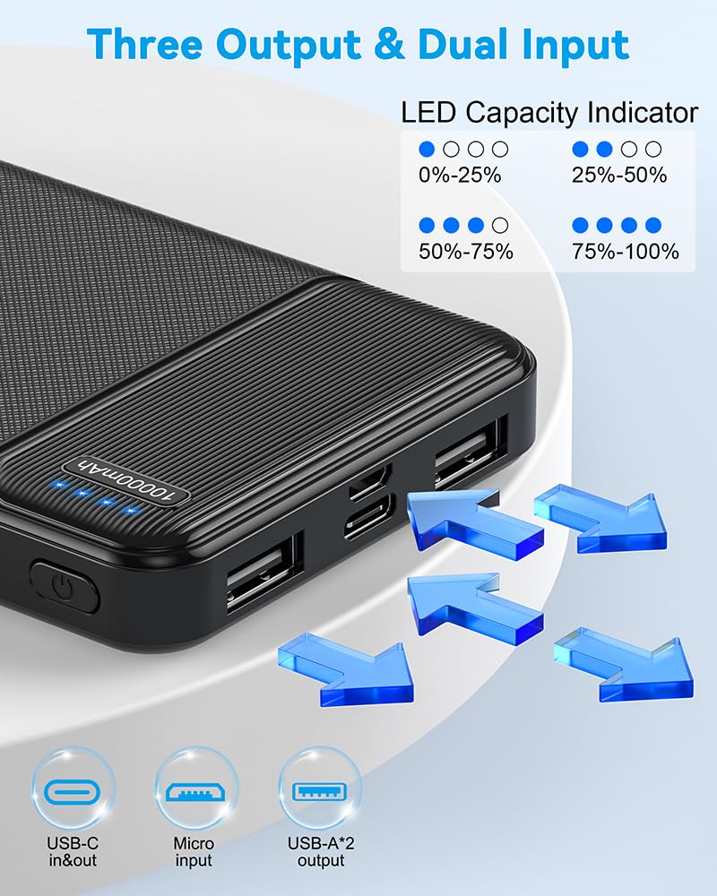 AsperX 2-Pack 10000mAh USB C Output Portable Charger Power Bank Fast Charging, Portable Phone Charger External Battery Pack for iPhone, Samsung, Google LG and Heated Vest Black+White