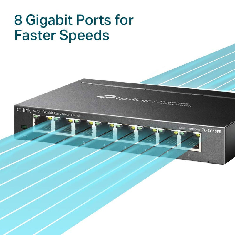 TP-Link 8 Port Gigabit Switch | Easy Smart Managed | Plug & Play | Desktop/Wall-Mount | Sturdy Metal w/ Shielded Ports | Support QoS, Vlan, IGMP and LAG (TL-SG108E) | Plug & Play, Desktop/Wall Mount, Sturdy Metal w/Shielded Ports, Support QoS, VLAN, IG...
