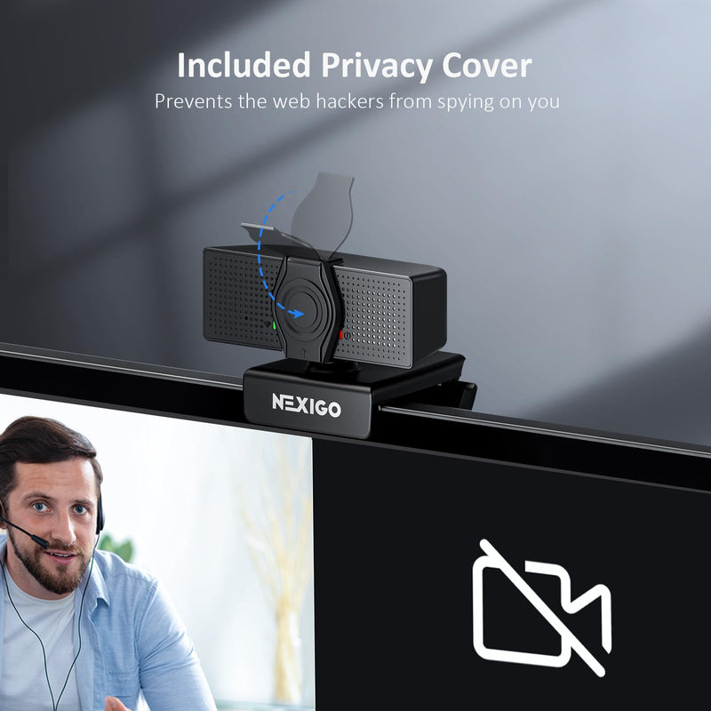 NexiGo N60 Pro (Gen 2) 1080P Webcam with Distortion-Free Lens, USB A to Type-C Data Cable, Noise Reduction Mic & Privacy Cover, for Zoom/Skype/Teams/Webex, Laptop MAC PC Desktop USB-C Webcam