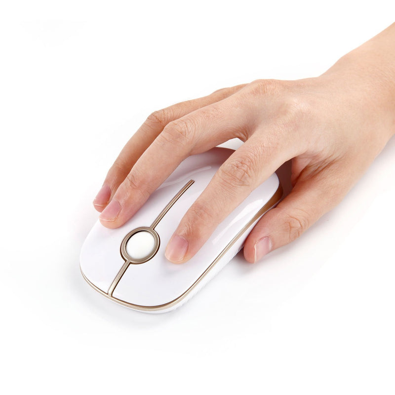 VssoPlor Wireless Mouse, 2.4G Slim Portable Computer Mice with Nano Receiver for Notebook, PC, Laptop, Computer (White and Gold) White and Gold